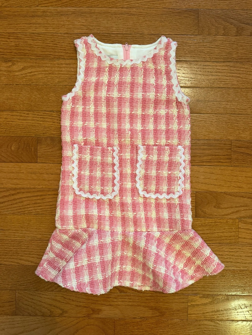 Badgley Mischka Cream and Pink Preppy Tweed Dress